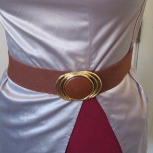 Vintage Brown Fabric with Gold Tone Metal Buckle Adjustable (K359)